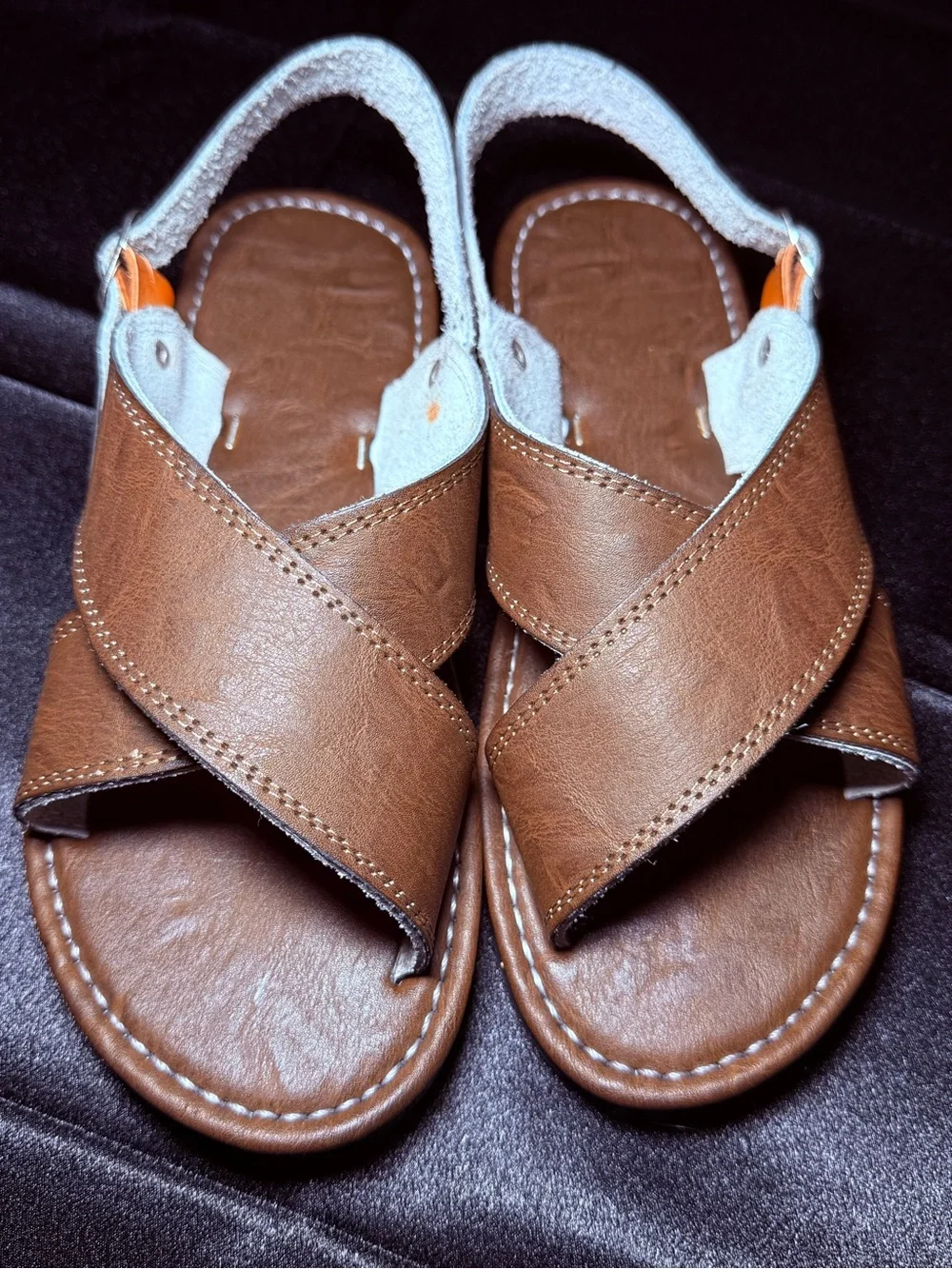 Kids Brown Leather-Style Cross Strap Sandals